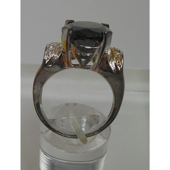 Vintage Sterling Silver Dark Green CZ Cocktail Ring NOS Statement Jewelry Size 8 - Picture 2 of 10